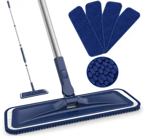 BPAWA Microfiber Mops for Floor Cleaning - Flat Floor Mop with 4 Washable Chenille Pads Dry Dust for Hardwood Laminate Wood Tile Vinyl Wall Hard Surfaces - 150cm Adjustable Long Handle