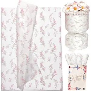 Floral Tissue Paper, White with  Gladiolus  - 15 Sheets, 20x30 In,  Wrapping Tissue Paper for  Bags, Bouquet Packaging for Wedding  Shower DIY Crafts Birthday Party Decor