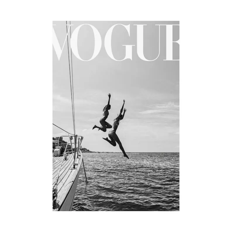 [Unframed Poster] VOGUE Black and White Jumping Off Boat Matte Poster Vertical Fashion Wall Art Print