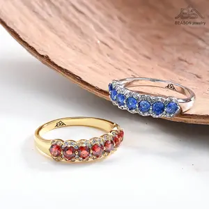 BEASON Jewelry Two-tone Seven-stone Wedding Ring Round Zircon Engagement Anniversary Ring Classic Pave Design Sizes 6-10