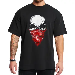 Skull Red Bandana Chicano Clothing Graphic Tee Cotton Cholo Lowrider Streetwear Hoodie Sweatshirt for Men and Women  Menswear Fabric Top Unisex