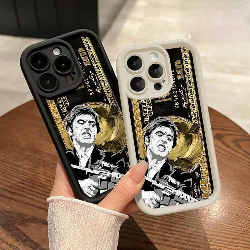 Money Scar Face Painted Pattern Phone Case for iPhone 17 16 15 14 Pro Max 13 12 11 XR XS Plus Shockproof Non Slip Military-Grade Protection Silicone Cover