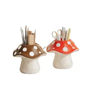 Cute Mushroom Storage Box with Polka Dot Lid and Base, Compact Desktop Organizer, Multifunctional Organizer, Open/hiding Compartments, Durable Storage Organizer
