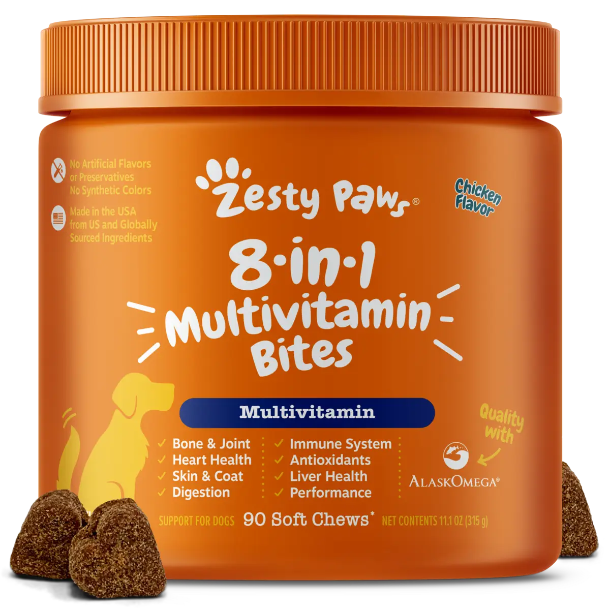 Zesty Paws 8-in-1 Chewable Multivitamin Bite for Dogs, Soft Chew Immune Support Dog Treats Supplement 8 in dog supplements