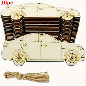 10 wooden car, sports car, and racing car shaped pieces for DIY painting and graffiti crafts, wooden hanging ornaments, decorations for holidays, weddings, family parties, and birthdays