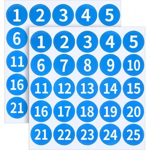 50Pcs Small 1 inch Consecutive Number Stickers 1-25 Self-Adhesive Vinyl Number Labels for Classroom Inventory Organizing Boxes Home Office