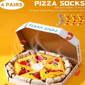 Pizza Socks 4 Pair of Fun Mid-Calf Socks for Men and Women Add a Colorful Pizza Element to Your Look