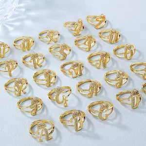 Adjustable 14K Gold Plated Rings for Women - 26 Letters A-Z, Lightweight Luxury Gift Ring