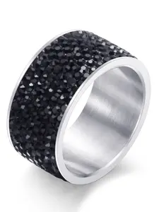 12mm Simple Rhinestone Fashion Ring, Versatile 8-Row Drilled Stainless Steel Ring, Elegant and Stylish Jewelry Accessory