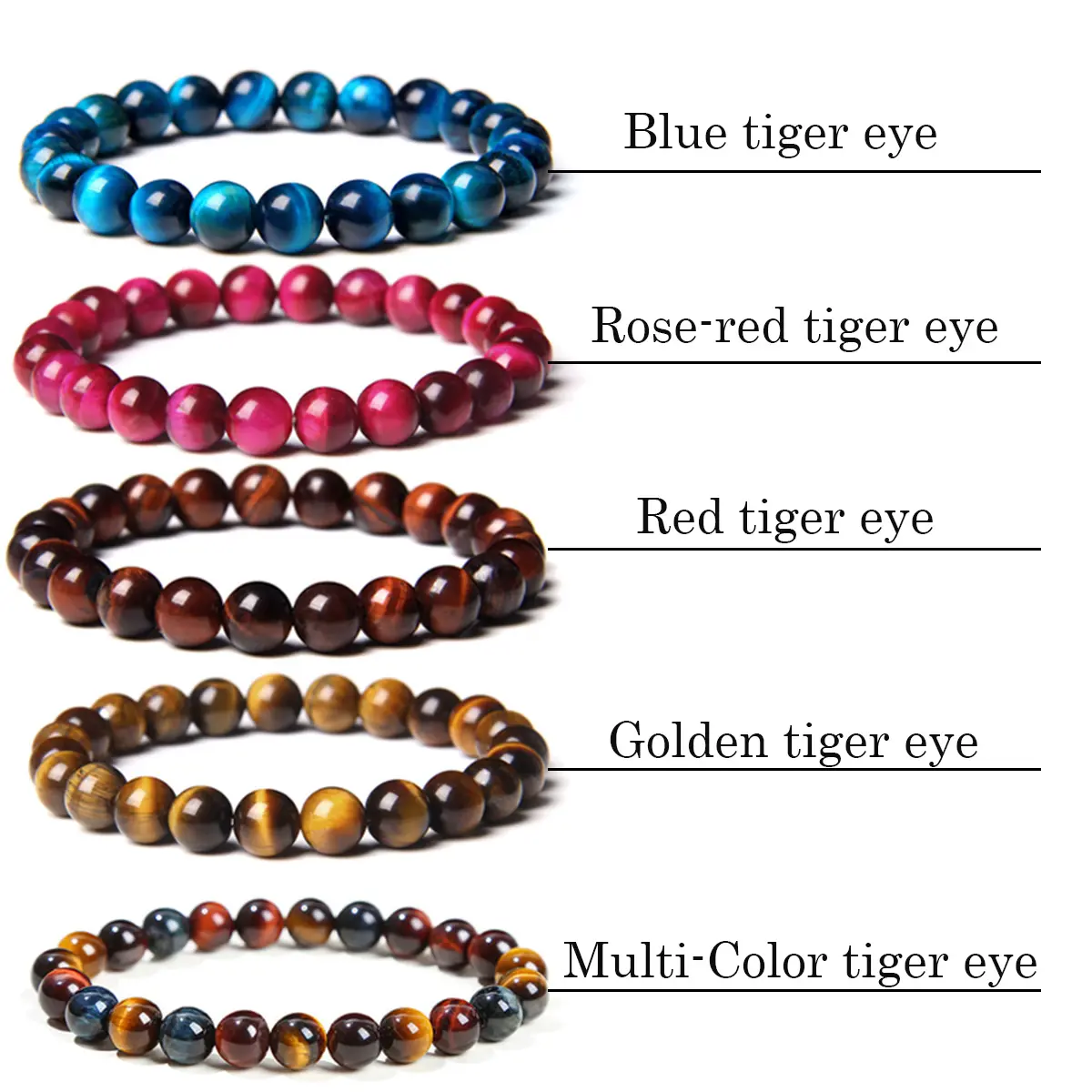 Unisex 8mm Blue Tiger Eye Stretch Bracelet - Boho Style Beaded Casual Jewelry, Hypoallergenic Adjustable Stretch Bangle for Grounding Energy, Birthday Gift, Eco-Friendly Packaging, 6 (Silver Chatoyancy Round Beads), Adjustable Fit, Daily Wear