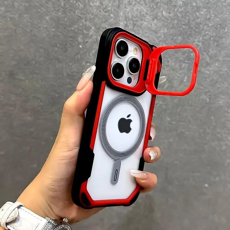 Luxury Shockproof Armor Transparent Case For iPhone 17 16 15 14 13 Pro Max Plus 16Pro 15Pro 14Pro For Magsafe Wireless Charge Cover