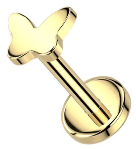 Gold PVD Butterfly Threadless Titanium Flat Disk Labret