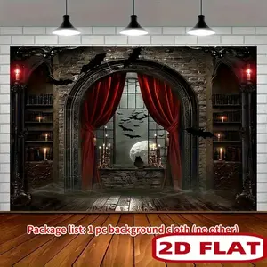1pc 2D Flat Banner Gothic Castle Library Backdrop, ft - Polyester, Multi Functional Decoration for Weddings, Birthdays, Halloween, Christmas, New Year, Valentine's Day Indoor & Outdoor Celebrati