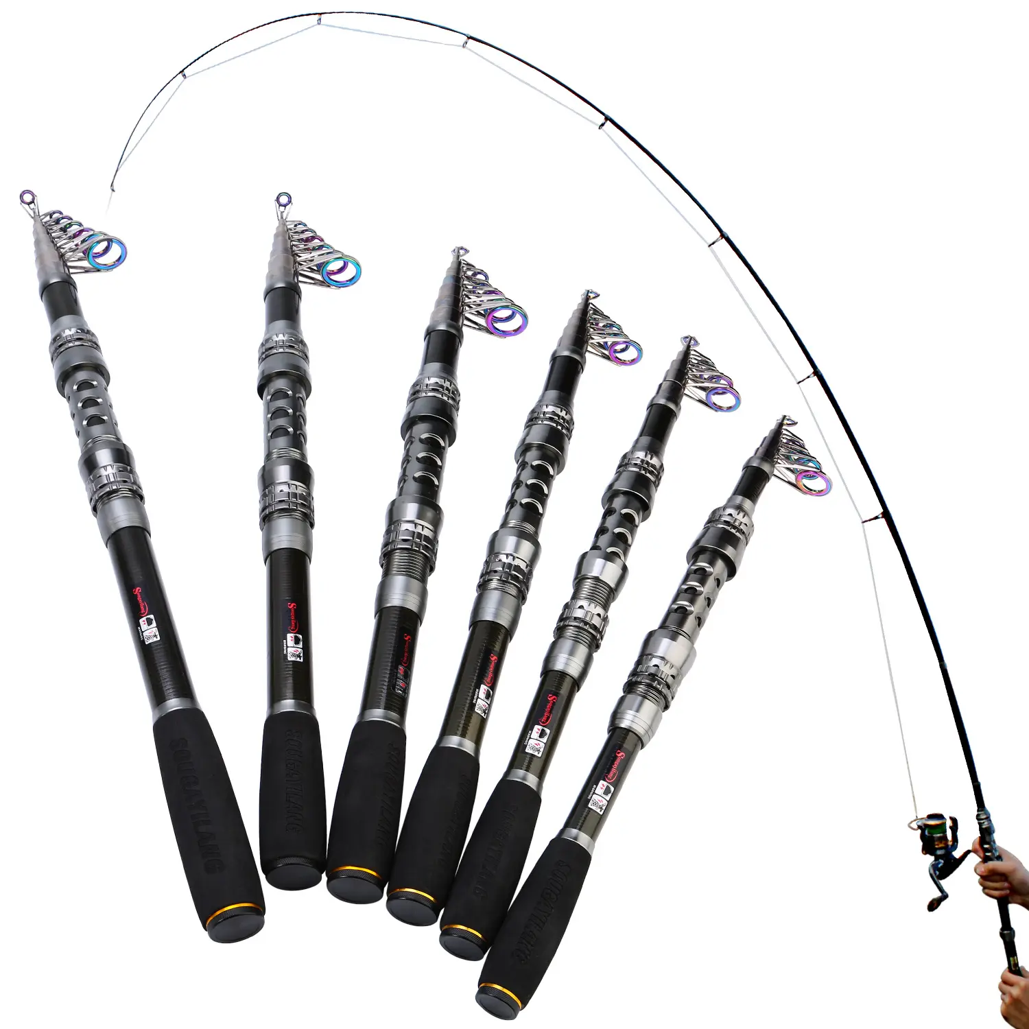 Sougayilang High-End Carbon Telescopic Fishing Rod with Metal Reel, Ceramic Guide Rings - 1.8-3.3M/6-10.8FT Outdoor Fishing Equipment
