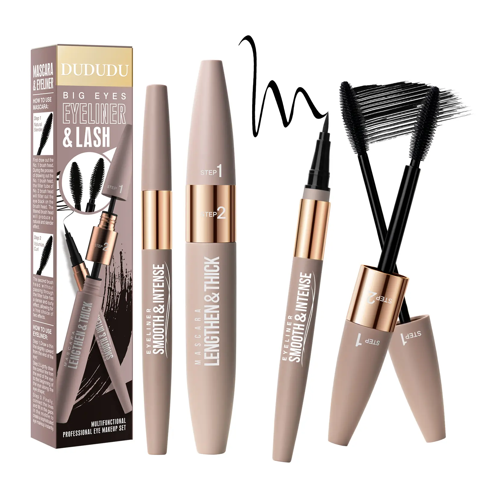2-in-1 Mascara and Eyeliner Set, Black Waterproof Volumizing and Lengthening Mascara, Ideal for Older Women 60 Plus & Sparse Lashes, 24HR Smudge-Proof Gentle Lash Extension Kit