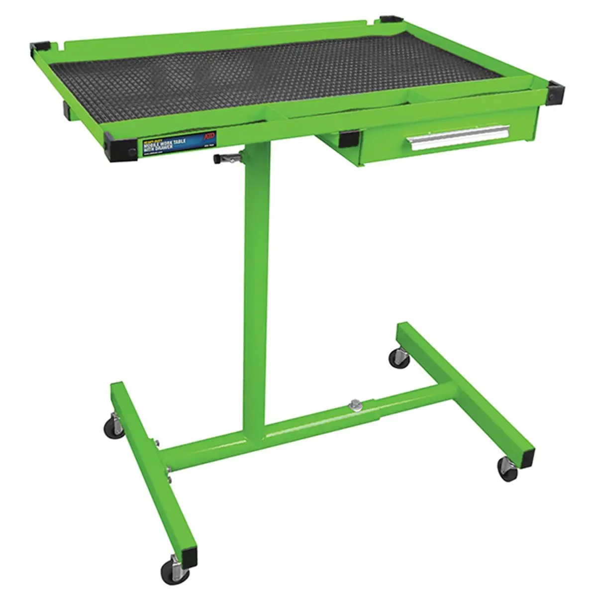 ATD Tools Heavy-Duty Rolling Utility Cart - Adjustable Mobile Work Cart with 1-7/8" Deep x 12" Wide x 13.5" Long Drawer, Organizer Racks, Convenient Storage, 220 lbs Center Capacity, 44 lbs Load Rating, Green