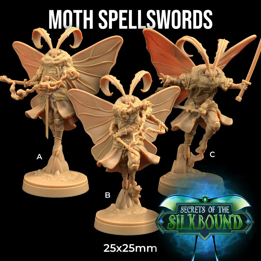 Moth Spellswords RPG Mini Dragon Trappers Lodge Secrets of the Silkbound Miniature for Tabletop Gaming DND Wargaming RPG 3D Printed