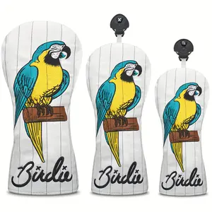 Golf Club Head Cover, Soft Plush & Durable PU Material, Vibrant Parrot Design, Striped Background, Ideal Gift for Golfers, Golf Accessory