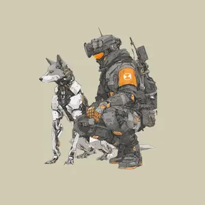 Tactical Soldier & Robot Dog Sticker,  Futuristic Military Operator Art Decal