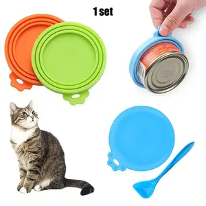 Pet Food Can Lid Silicone Set, Universal Size for Dog and Cat Food Cans, Fits 3 Standard Sizes, Blue Color, Convenient Feeding Tool