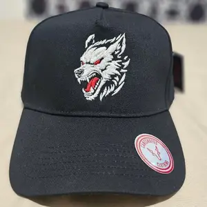 K-Frame Hat with Wolf Embroidery Black Adjustable Cap for Men Women
