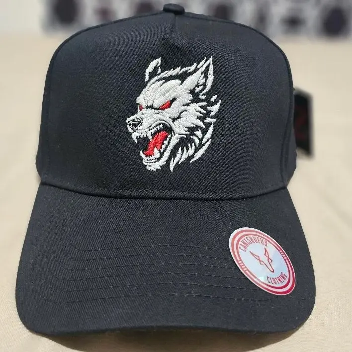 K-Frame Hat with Wolf Embroidery Black Adjustable Cap for Men Women