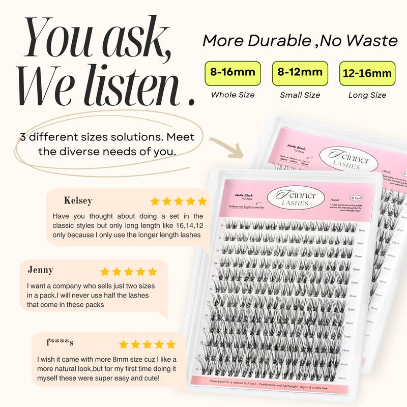 Feinner DIY Lash Cluster Kit Invisible Soft Band Long Lasting Waterproof Bond Seal Remover Natural Eyelashes for Salon Quality at Home Must-Have Cluster Pure Clean Look