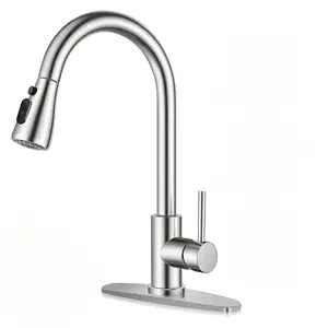 Kitchen Faucet with Pull Down Sprayer, High Arc Single Handle Kitchen Sink Faucets with Pause Button Premium Brushed Nickel with Deck Plate Suit to 1 or 3 Holes