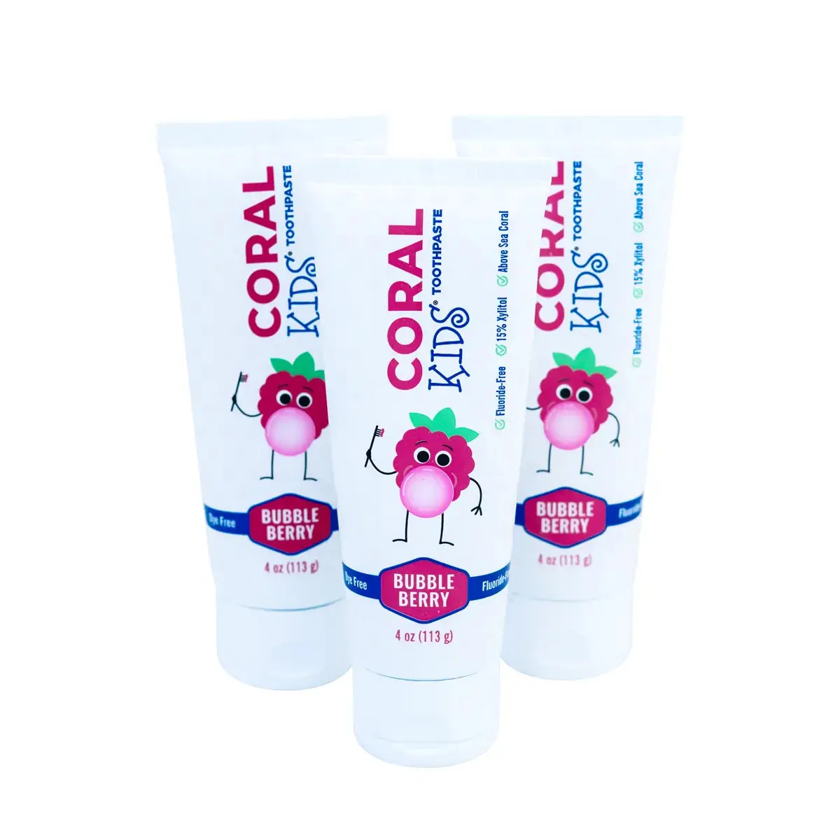 Fluoride Free Kids Bubble Berry 3 Pack - Gentle Toothpaste for Kids, Natural Ingredients, Non-Toxic, Natural Flavoring, Non-Toxic