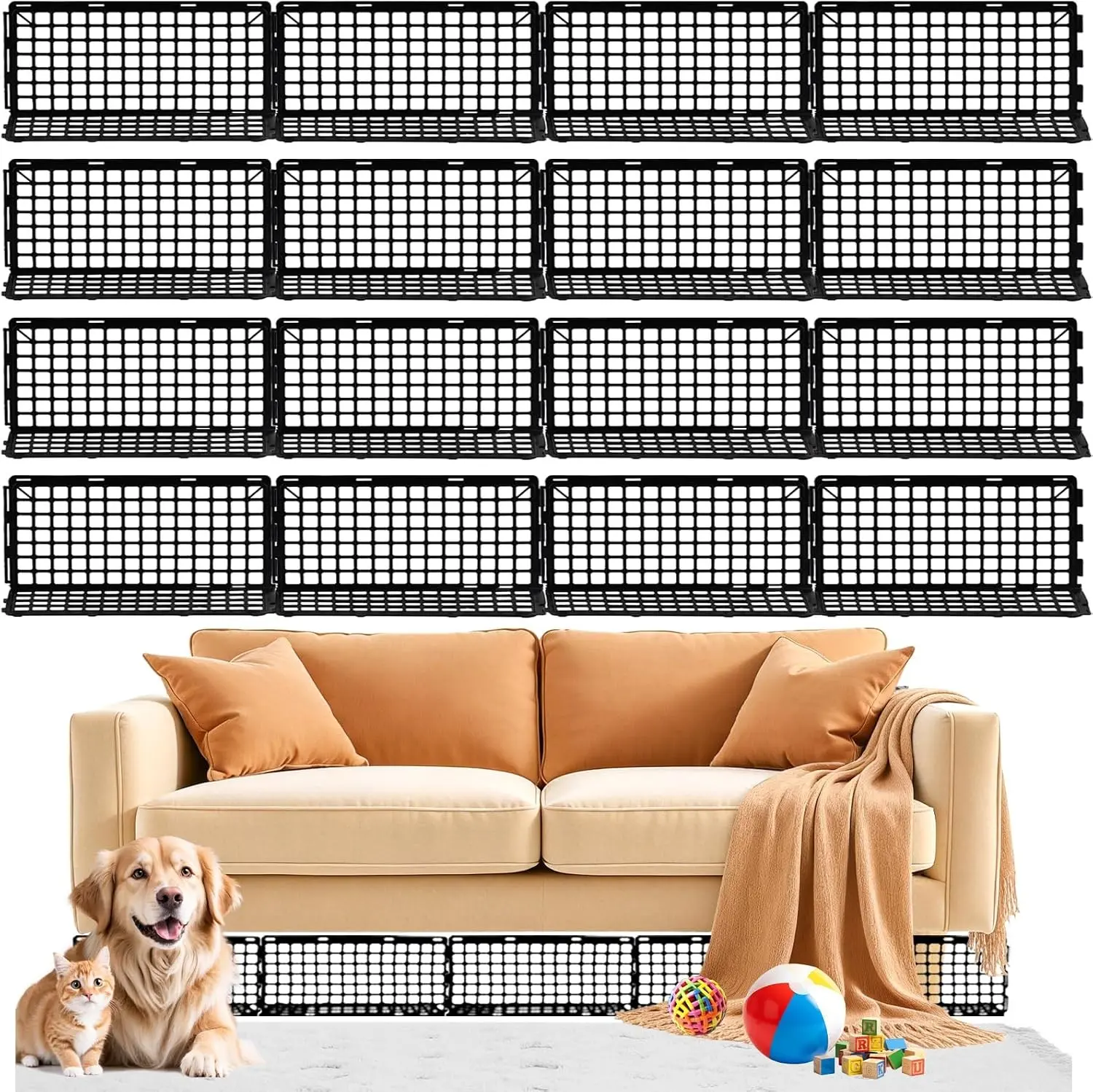 16 Pcs Under Couch Blocker Under Sofa Blocker Adujstable Couch Barrier | Sofa Blocker for Couch