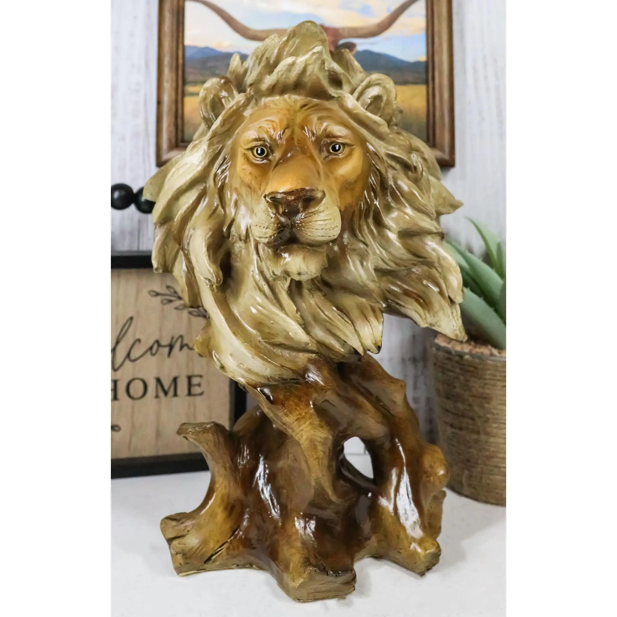 Ebros Gift Mufasa The Wise Lion King of The Jungle Bust Decorative Figurine 11.25" H Resin in Faux Wood Finish Animal Decor Safari Lions Giant Cats Pride Rock Sculpture Statue