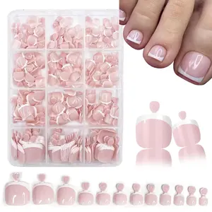 240Pcs White French Tip Press on Toenails Short Square Fake Toe nails Press ons with Design Stick on Toe nails Reable Acrylic False ToeNails Artificial Glue on Toenails for Women Nails Manicure