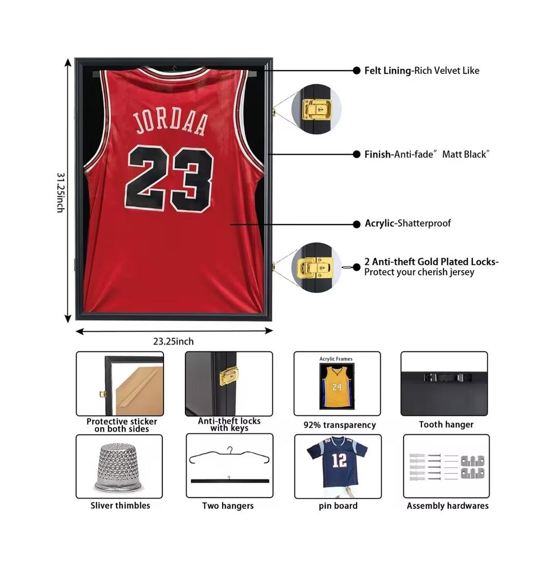 【Buy 1 Get 1 Free Card Frame】-CRDC Jersey Frame Display Case Shadow Box Lockable with UV Protection for Baseball Basketball Football Soccer Hockey Sport Shirt 【Buy 1 Get 1 Free Card Frame】-CRDC Jersey Frame Display Case Shadow Box Lockable with UV Protection for Baseball Basketball Football Soccer Hockey Sport Shirt
