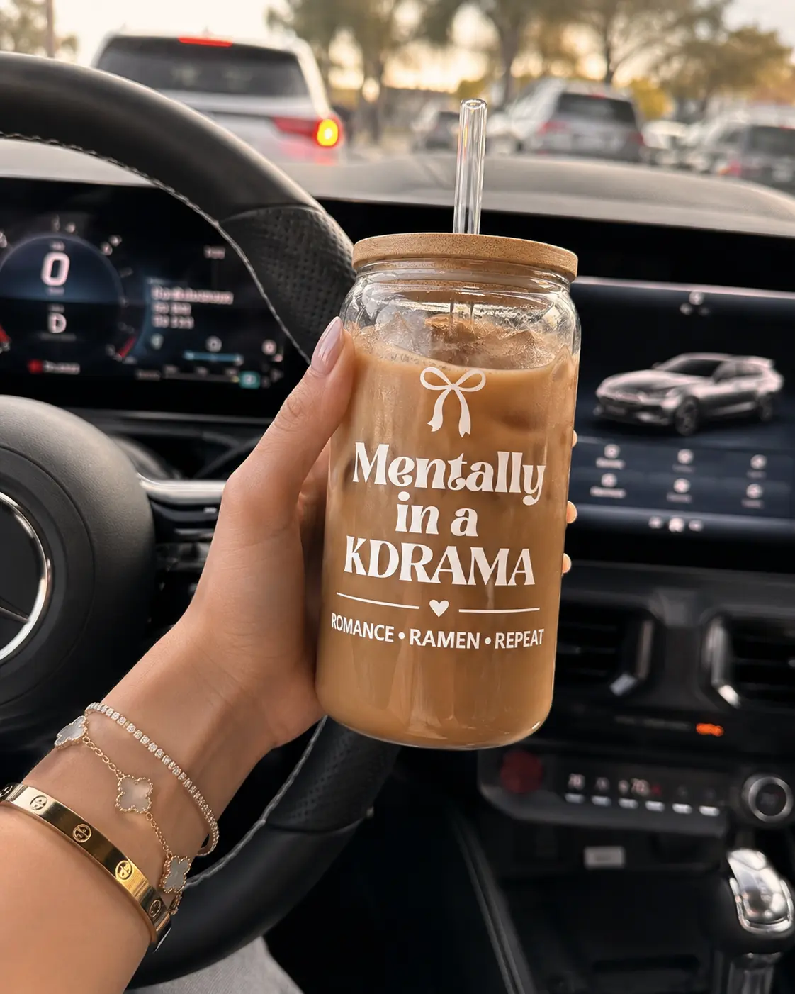 K Drama Glass Cup, Iced Coffee Tumbler, Korean Drama Lover Gift, 16 oz