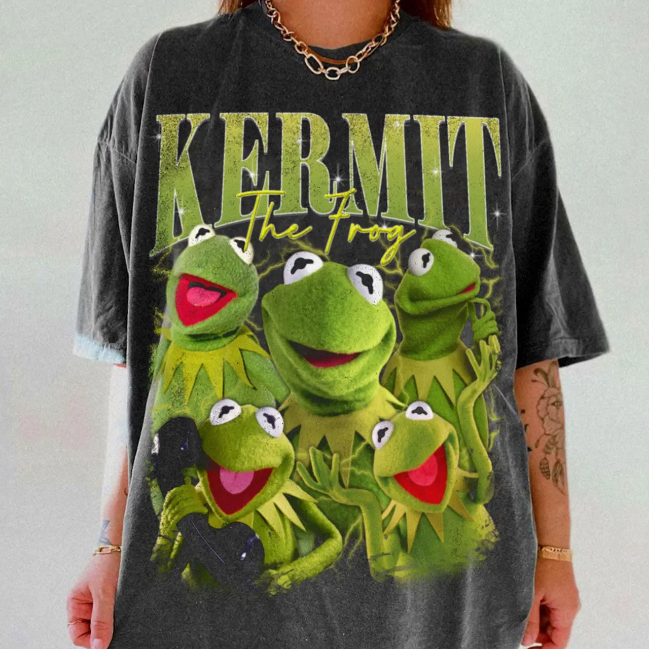 Vintage Kermit The Frog Puppet Inspired Graphic Comfort Colors T-Shirt, Retro Green Frog Character Tee, Funny Nostalgic Cartoon Style Unisex Shirt, Casual Streetwear Gift for Frog Fans