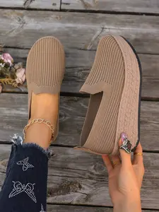 Women's Thick Sole Wedge Sneakers, Casual Shoes, Lightweight Breathable Knit, Casual Breathable Footwear, Arch Support Pain Relief, All-Day Standing Work Shopping Outdoor Activities, Walking Shoes