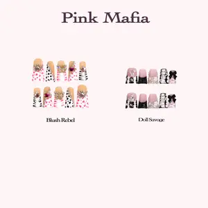 Petaledge Reusable Handmade Sweet Mix Press Nail Sets – Short Duck Shape, Pink Bow & Heart Leopard Acrylic Design Fake Nails (10PCS Reusable Set, 0.75")