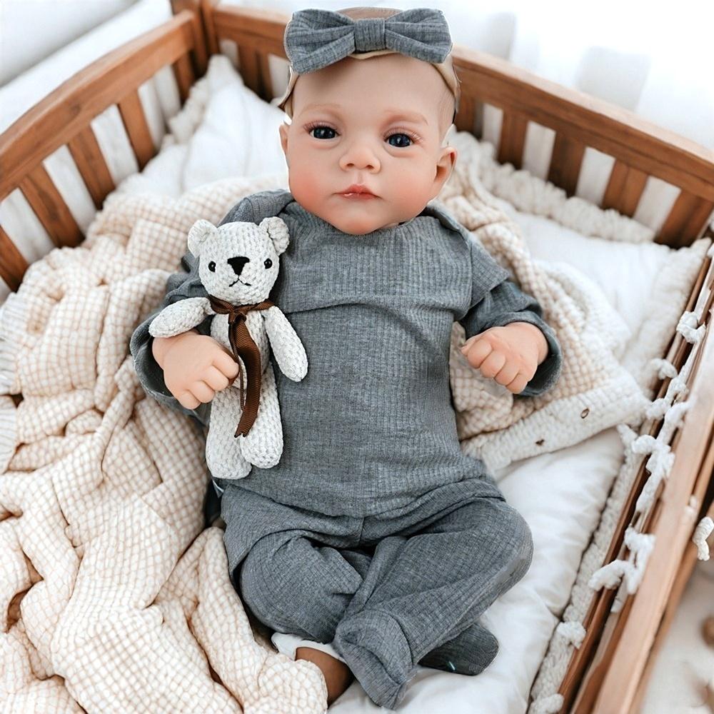 Lily 19-in (48cm) Realistic Reborn Baby Doll Girl, Cloth & Vinyl Body-Limbs, Unisex Fabric Build, Hand Painted Hair, Opened Real-Look Eyes, 2.2lbs Lifelike Toy for 3+ Collectors, Christmas/Birthday Gifts