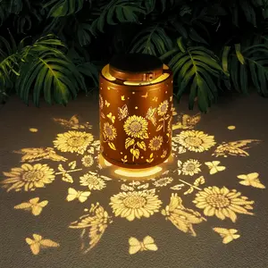 Solar Outdoor Lanterns, Butterflies Garden Decor LED Light Hanging Waterproof Solar Metal Lantern Birthday Gifts for Women Mon Grandma Sunflower Solar Lights Outdoor Decoration for Patio Pathway Yard