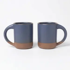 Mugs Set of 2, 12oz Modern Stoneware Coffee Mugs, Large Handle Ceramic Drinkware - Harbor Blue