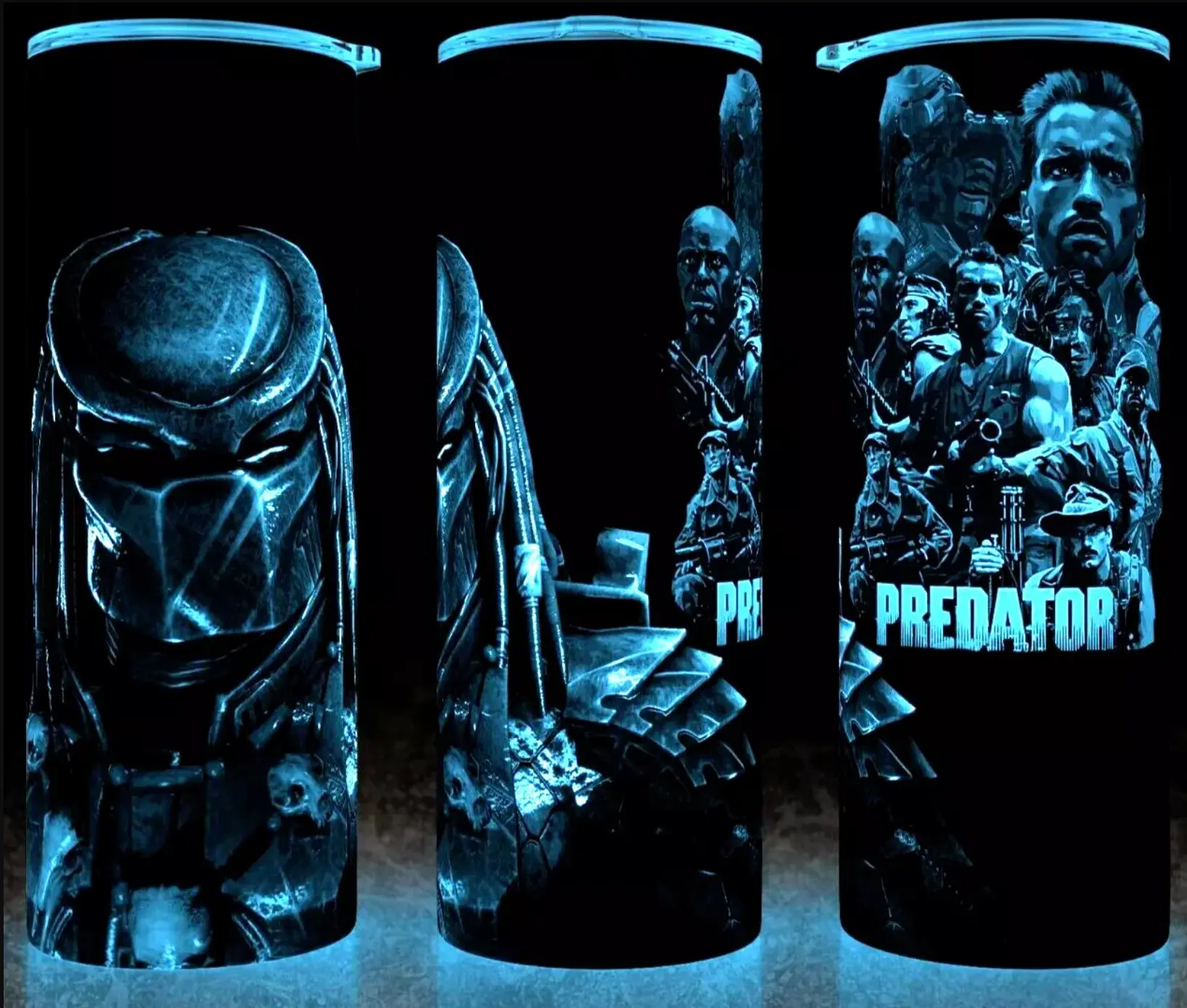 Glow in the Dark Predator 80s Movie Alien Horror Cup Mug Tumbler 20oz Stainless Steel Tumbler with Slide Closure Lid, Reusable Plastic Straw, Handmade Design - Drinkware