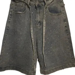 Rhinestone Jorts with Stretch -  Womenswear Bottom Denim Style Shorts with Sparkling Rhinestones