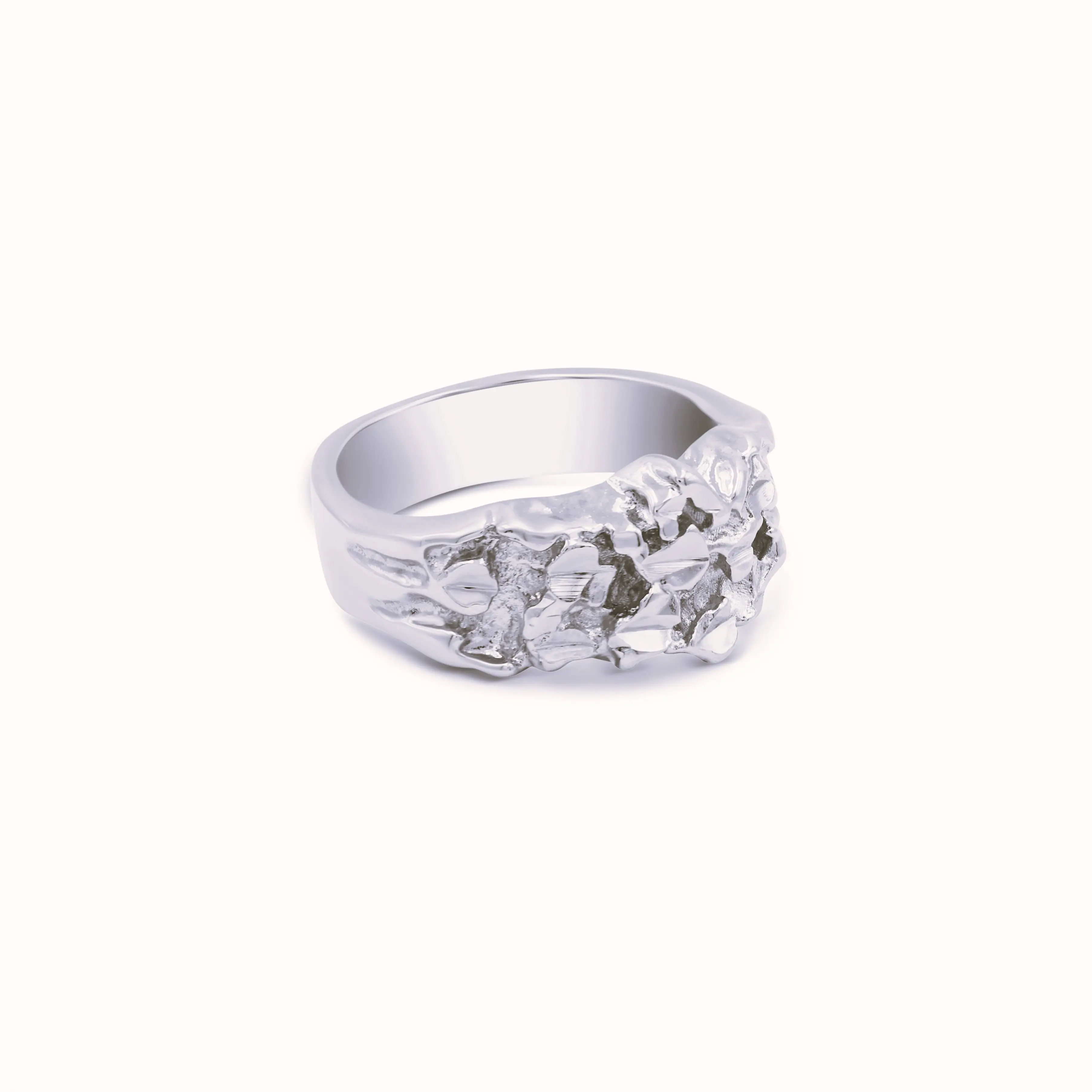 Silver Nugget Ring - Unisex Design, Small Nugget Ring, Rhodium, Lifetime Replacement Guarantee