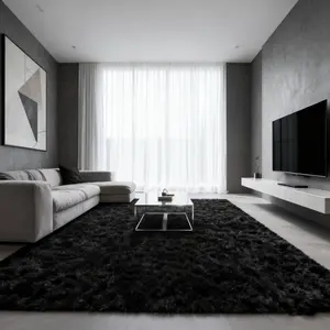 Soft Area Rugs for Living Room, 5x8 Plush Fluffy Bedroom Rug, Non-Slip Shaggy Rugs for Dorm Teens Room Decor, Modern Indoor Furry Carpets for Playroom Study Office, Black