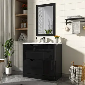 36  Inch Bathroom Vanity Set with Sink, Mirror, Faucet and Drain | Extra Counter Space & Storage