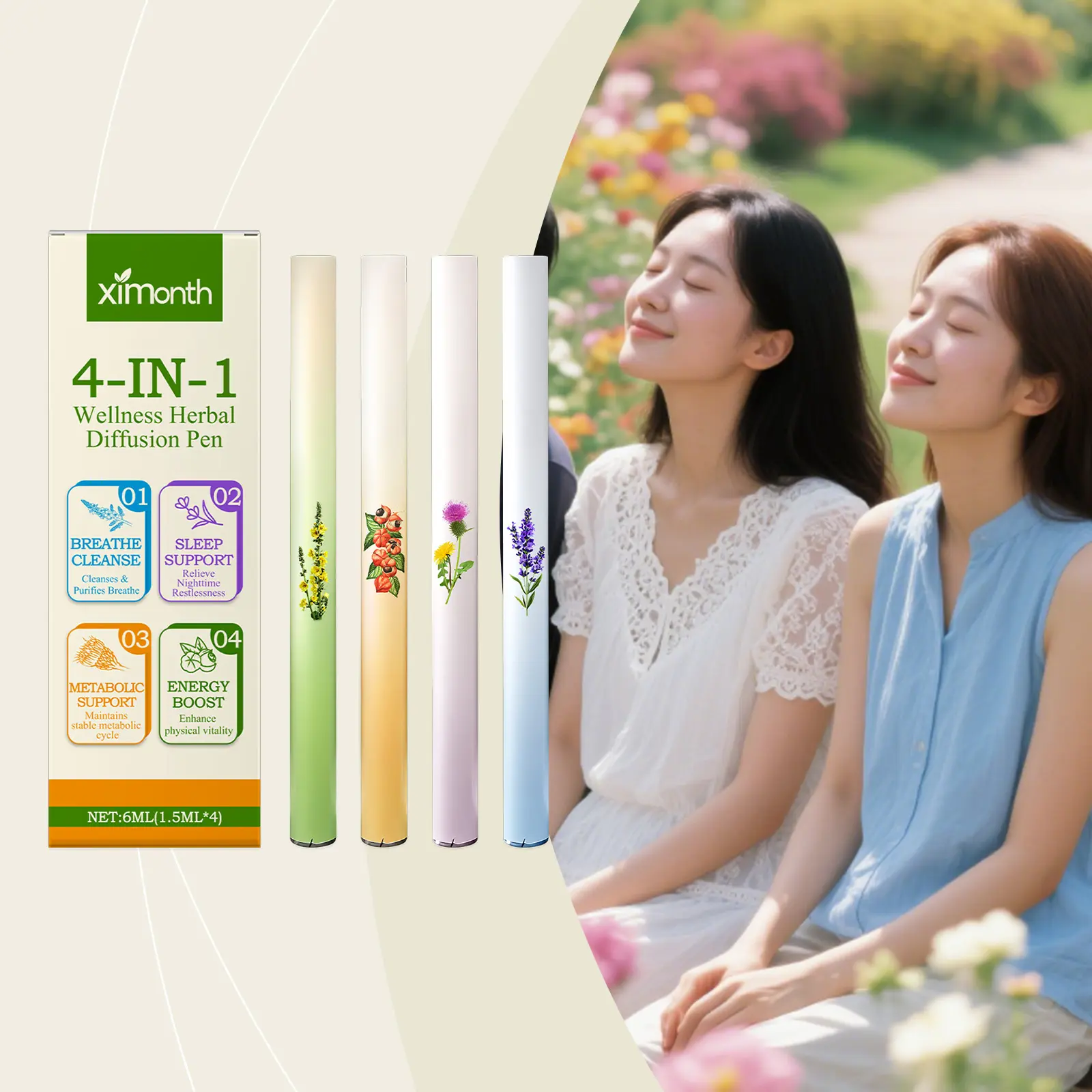 Ximonth Herbal Scent Stick Set, 4‑in‑1 Aromatherapy Stick Kit for Gentle Fragrance Experience, Daily Personal Aroma Accessory
