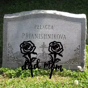 Rose-Shaped Memorial Stake Elegant Graveyard Decoration Waterproof Tombstone Plaque Marker for Sympathy, Garden Stake for Graves