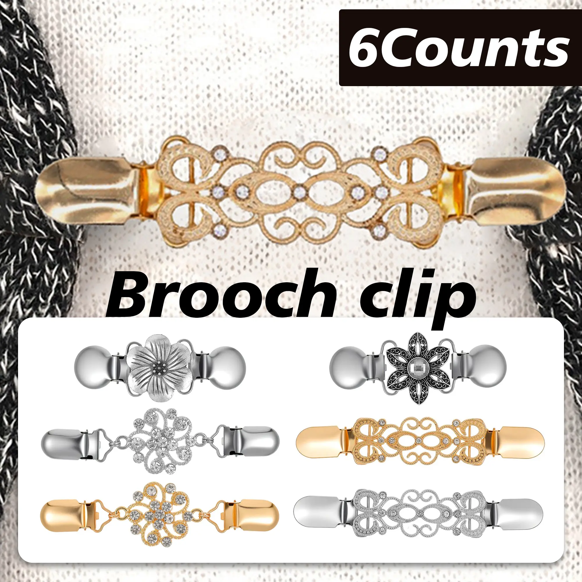 6 Counts Vintage Sweater Shawl Clasps, Metal Fasteners for Cardigans and Dresses
