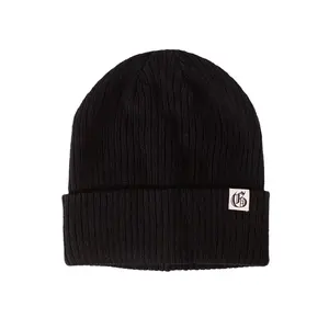 Old G Patch Beanie - Black & Brown Knit Hat with Logo Patch for Stylish Warmth