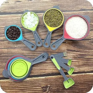 Collapsible Measuring Cups and Spoons Set, 8 Piece Portable Silicone Measuring Cups great for camping Kitchen Plastic Utensils